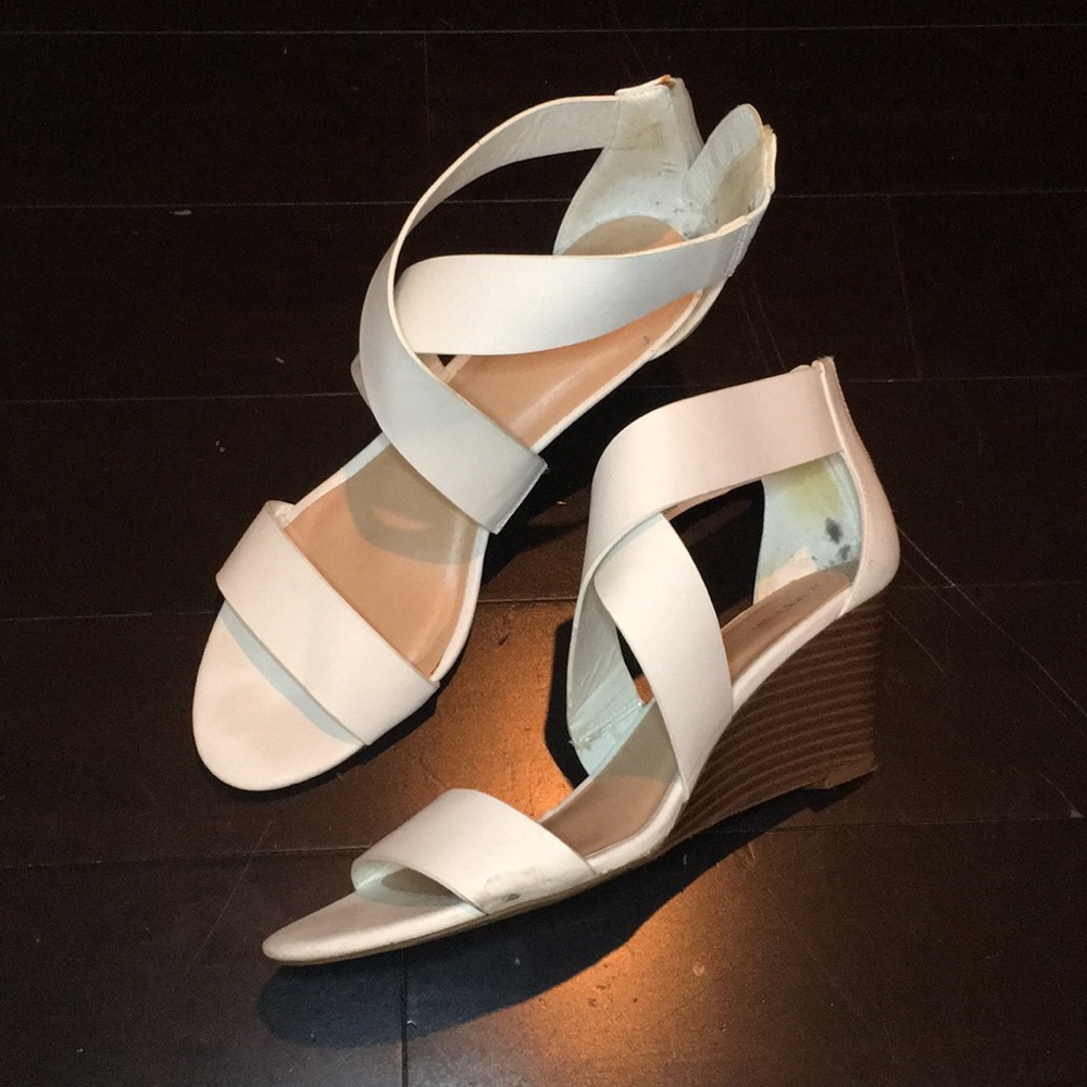 Just Fab white strap wedge sandal.